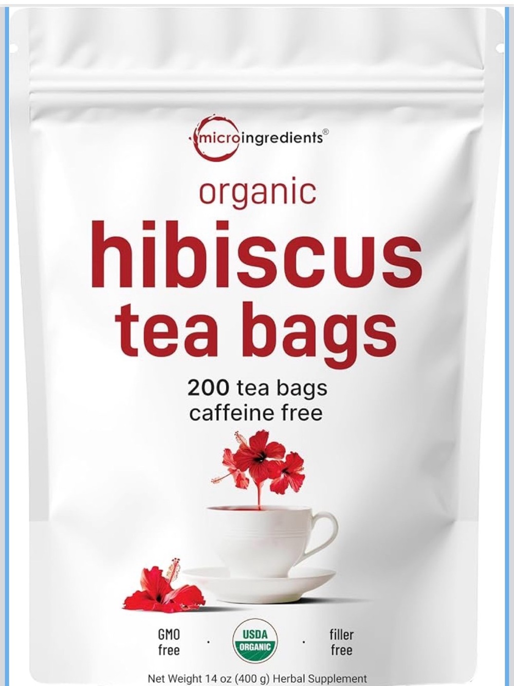 Organic Hibiscus Tea Bags - 200 Count (Red)